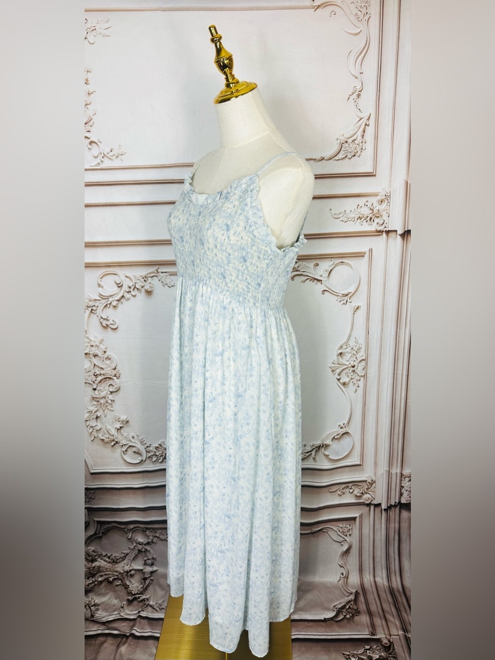 Smocked Light Blue Floral Maxi Dress with Spaghetti Straps - Picture 5 of 13